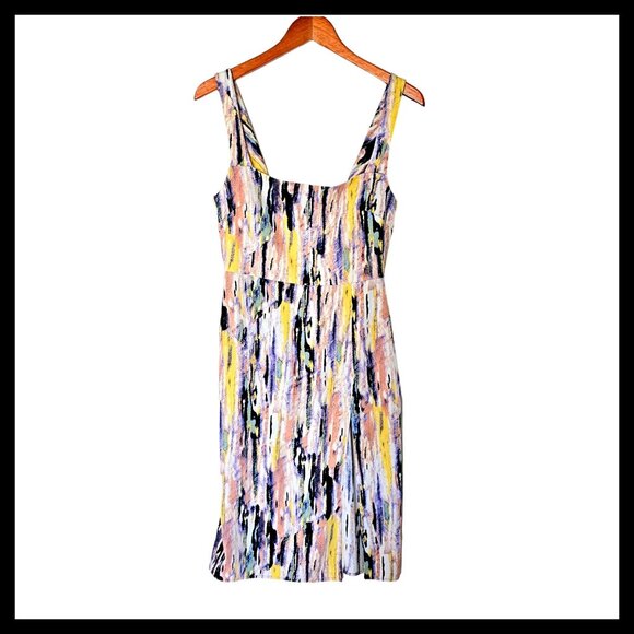 Aritzia Babaton Avenir Square Neck Sleeveless Midi Dress size 4 Watercolors Thig - Picture 5 of 13